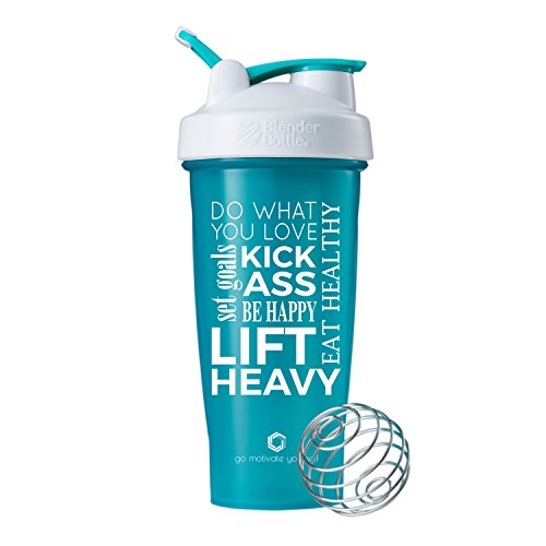 Book Cover GOMOYO Motivational Quote on Blender Bottle Brand Shaker Bottle, 20 or 28 Ounce Capacity, Fitness Gift, Includes BlenderBall Whisk, Dishwasher Safe (Do What You Love - 28oz - Teal)