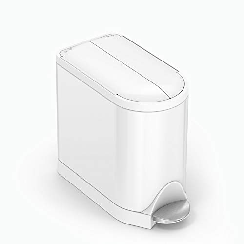 Book Cover simplehuman 10 Liter / 2.6 Gallon Butterfly Lid Bathroom Step Trash Can, White Steel