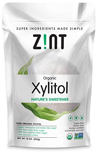 Zint Organic Xylitol Sweetener (10 oz): USDA Certified Natural Sugar Free Substitute, Non GMO, Low Glycemic Index, Measures & Tastes Like Sugar