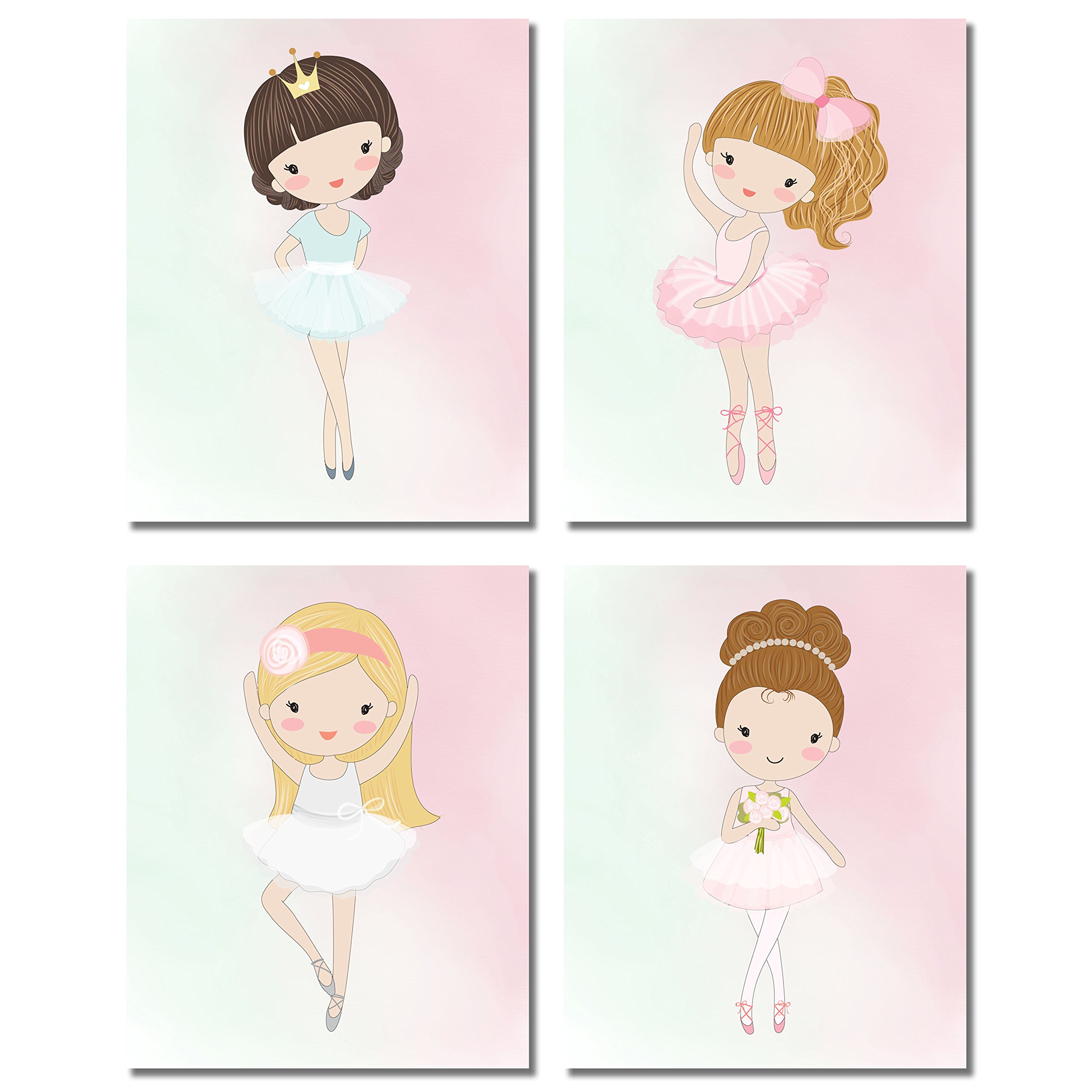 Book Cover Cute Ballerina Dancer Girl Prints - Bedroom Playroom Wall Art Decor Prints - Set of 4 (8 inches x 10 inches) Photos