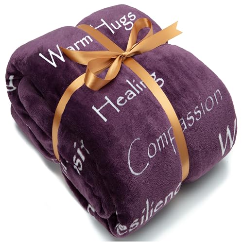 Chanasya Warm Hugs Positive Energy Healing Thoughts Caring Gift Throw Blanket - Sherpa Microfiber Comfort Gift Throw - Get Well Soon Gift for Women Men Cancer Patient - Aubergine Blanket