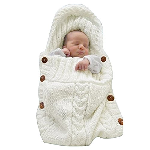Book Cover XMWEALTHY Newborn Baby Wrap Swaddle Blanket Knit Sleeping Bag Sleep Sack Stroller Wrap for Baby(Beige) (0-6 Month)