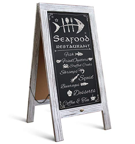 Rustic Vintage Wooden Whitewashed Magnetic A-Frame Chalkboard/Sidewalk Chalkboard Sign/Large 40" x 20" Sturdy Sandwich Board/A Frame Restaurant Message Board Display (Classic)