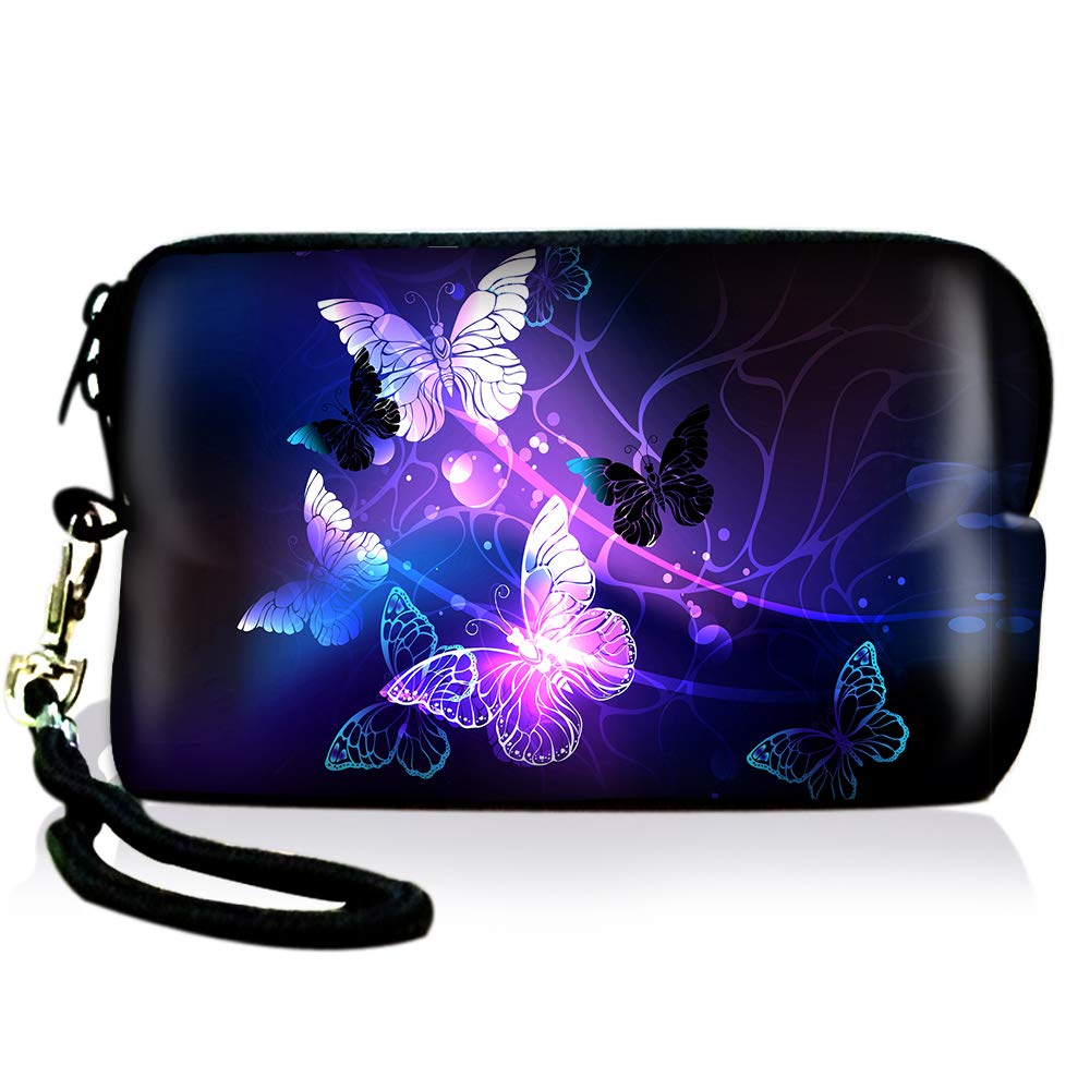 AUPET Butterflies Design Digital Camera Case Bag Pouch Coin Purse with Strap for Sony Samsung Nikon Canon Kodak