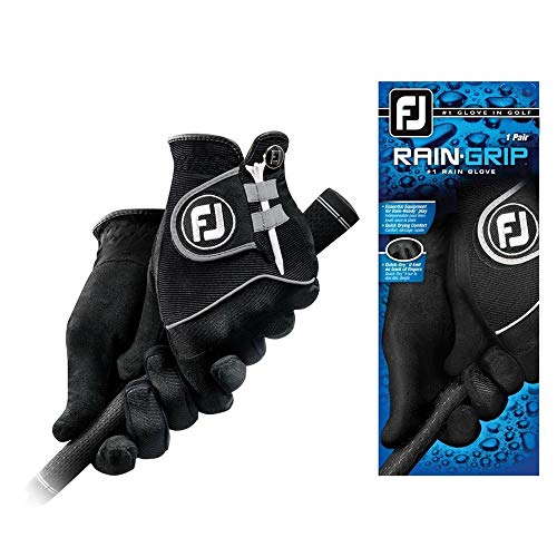 FootJoy Men's RainGrip Pair Golf Glove Black Large, Pair