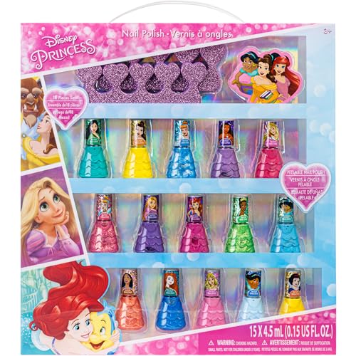 Book Cover Disney Princess - Townley Girl Non-Toxic Peel-Off Water-Based Natural Safe Quick Dry Nail Polish| Gift Kit Set for Kids Toddlers Girls| Glittery and Opaque Colors| Ages 3+ (18 Pcs)