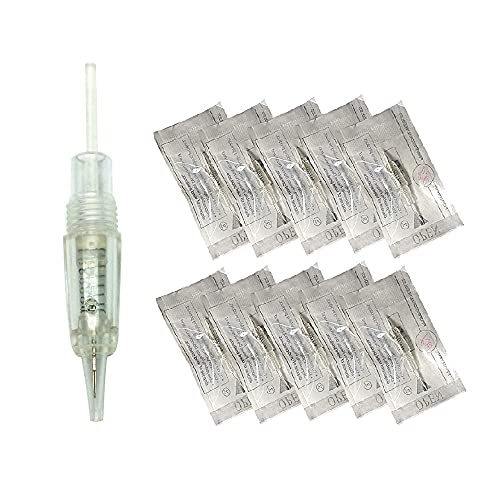 Pinkiou Round 1RL Pigment Cartridges Tattoo Needles and Caps for Permanent Makeup Set Eyebrow Tattoo Tips Microblading Pen (Pack of 10)
