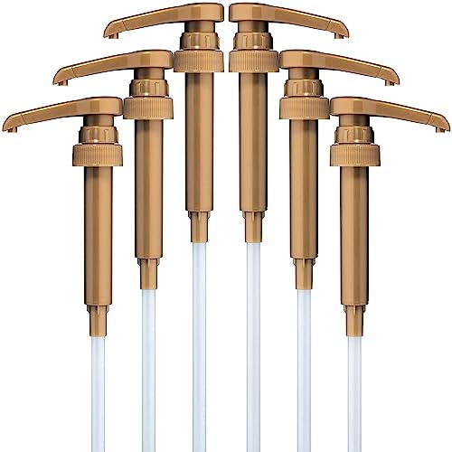 Premium Gold Syrup Pumps Set Of 6 | Fits 750ml Bottles | Ideal For Coffee Syrups, Snow Cones, Flavorings & More | No Clogging, Spilling & Dripping Fixed Angle Pump