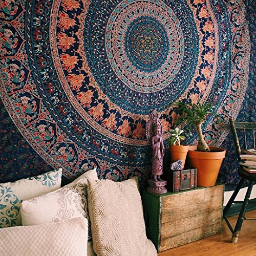 Book Cover Bless International Indian-hippie-gypsy Bohemian-psychedelic Cotton-mandala Wall-hanging-tapestry-multi-color Queen-size-large-mandala Tapestry-hippie-84x90 (Queen Size( 84x90) Inch)