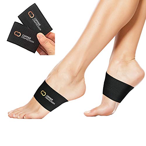 Book Cover Copper Compression Copper Arch Support - 2 Plantar Fasciitis Braces/Sleeves. Guaranteed Highest Copper Content. Foot Care, Heel Spurs, Feet Pain, Flat Arches (1 Pair Black - One Size Fits All)