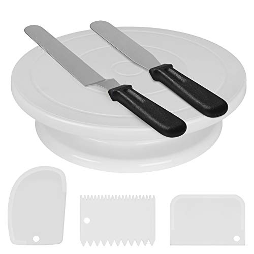 Kootek Cake Decorating Kit Baking Supplies Cake Turntable with 2 Frosting Straight Angled Spatula 3 Icing Smoother Scrapers Baking Accessories Tools for Beginners and Pros, White