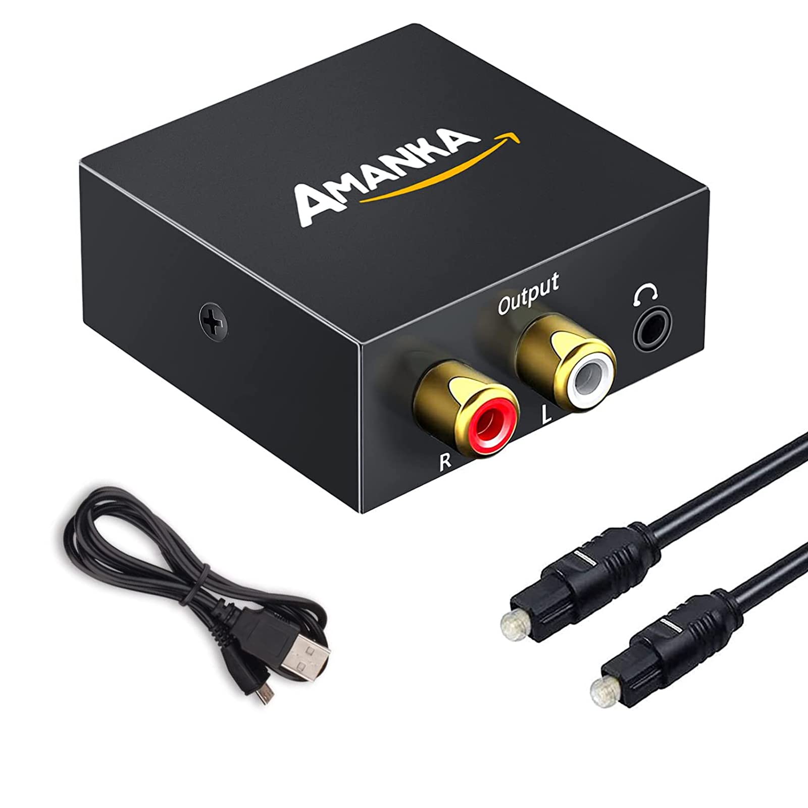 Audio Converter, AMANKA Digital to Analog Audio Decoder with Digital Optical Toslink and Coaxial Inputs to Analog RCA and AUX 3.5mm (Headphone) Outputs Fiber Cable Included DAC with toslink cable