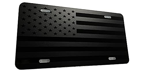 CustoMonsterDesigns Matte Black on Blk Tactical American Flag Heavy Duty Aluminum License Plate Subdued S14