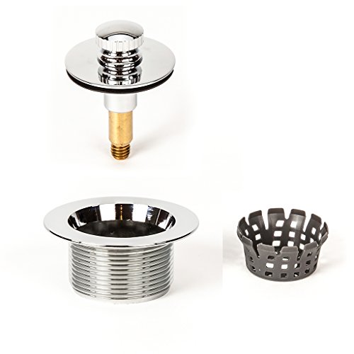 PF WaterWorks Lift Lock (Push Pull) Bathtub Tub Drain Assembly with Gasket - Coarse Thread 11.5 Threads Per Inch - includes FREE Hair Catcher/Strainer to Eliminate Clogs, Chrome, PF0940-CH-LL-C