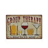 NUOLUX Plaque Poster for Cafe Bar Pub Beer Wall Decor Art Tin Sign Group Therapy Practiced Here Vintage Metal Tin