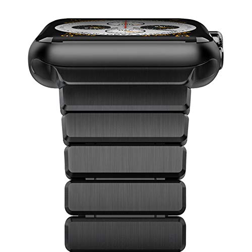 [UPGRADED] Oittm Watch Band for Apple Watch Series 4, 44mm/42mm Stainless Steel Replacement Strap Link Bracelet Metal iWatch Band with Double Button Folding Clasp for Apple Watch 4/3/2/1 (Space Black)