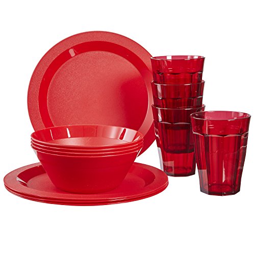 Book Cover Cambridge Plastic Plate, Bowl and Tumbler Dinnerware | 12-piece set Red