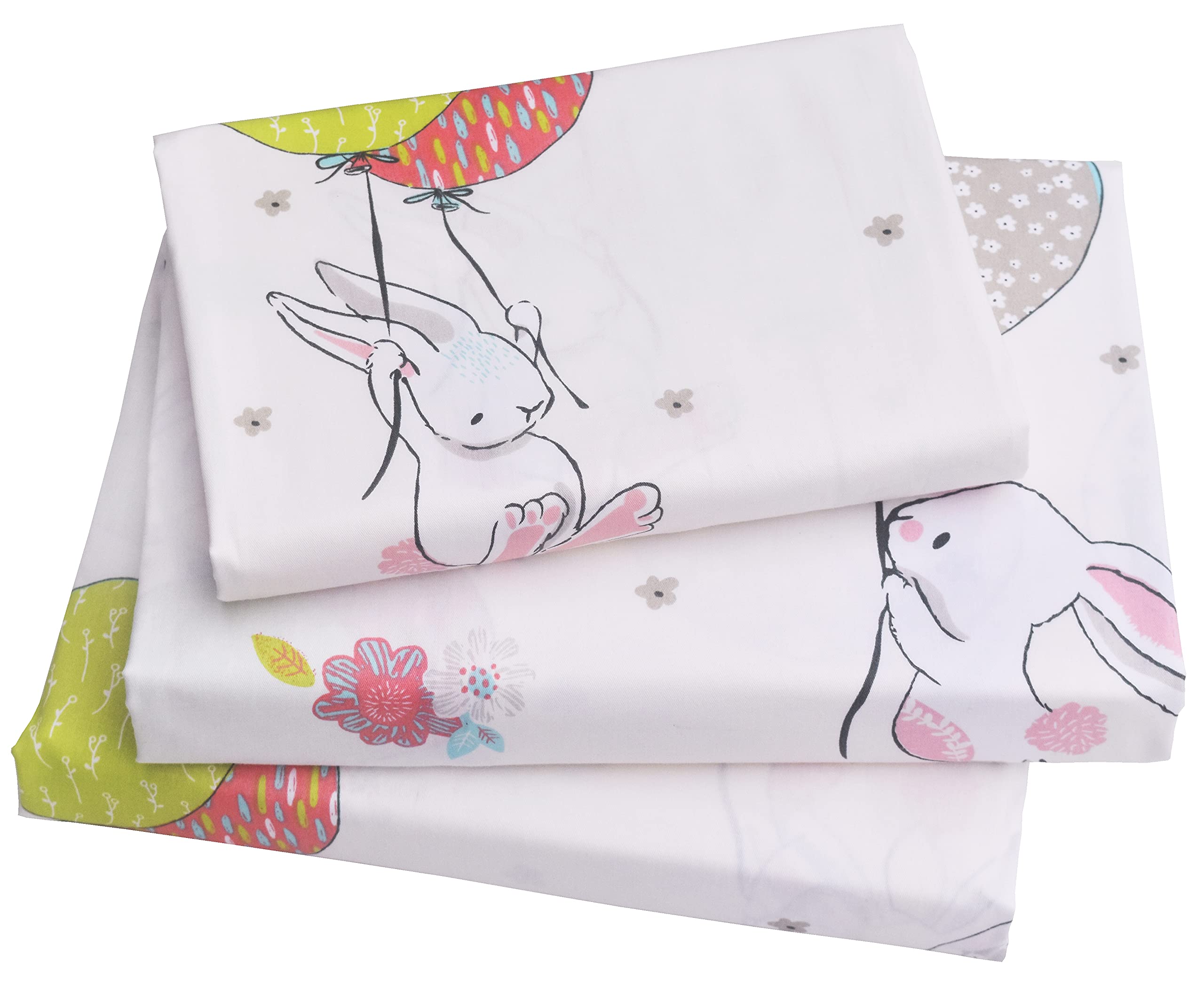 Book Cover J-pinno Cute Cartoon Rabbit Bunny 100% Cotton 3 Pieces Twin Sheet Set for Kids Girls Children Flat Sheet + Fitted Sheet + Pillowcase Bedding Decoration Gift Set Twin Rabbit