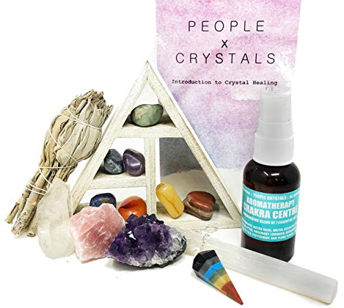 Book Cover 15 pcs Chakra Crystal Healing Kit! / Lot of Chakra tumbles, Amethyst Cluster, Raw Stones, Sage, Meditation Spray + More. Bohemian Gift Set!