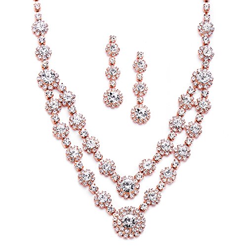 Mariell Rose Gold Rhinestone Crystal Wedding Necklace and Earrings Set for Brides, Prom, Bridesmaids Gift