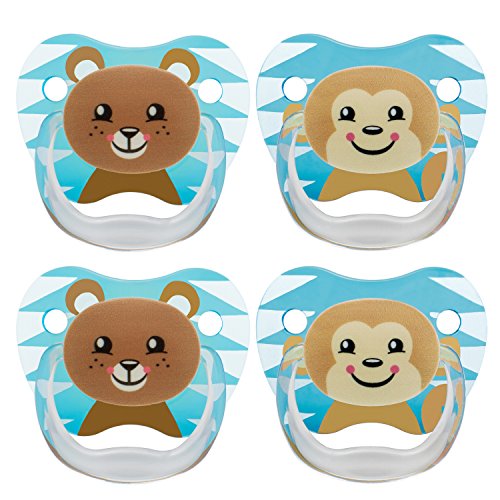 Dr. Brown's Classic Pacifier, 6-12m, Animal Faces Blue, 4 Count