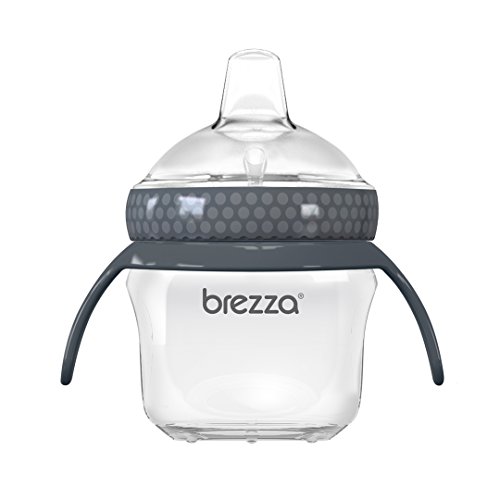 Baby Brezza Transition Sippy Cup with Handles - Leak & Spill Proof - Soft Silicone Spout, BPA Free, Wide Mouth for Easy Cleaning - Great Transitional Cup for Infants and Toddlers â€“ 5 Ounce - Grey