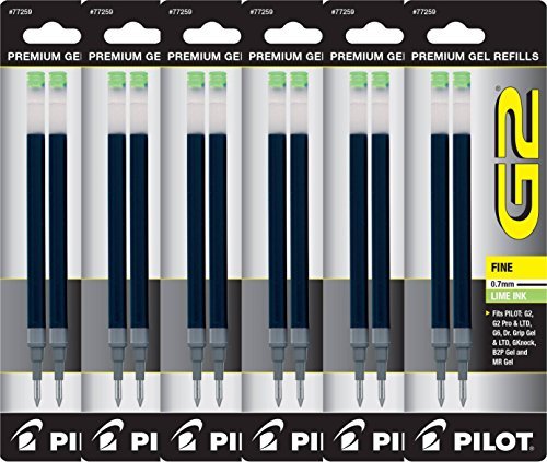 Value Pack of 6 - Pilot G2 Gel Ink Refills for Rolling Ball Pen, Fine Point, Lime (77259)