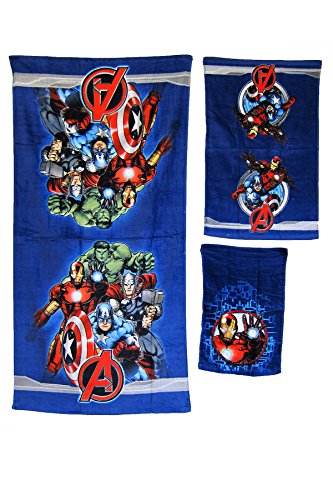 3 Pieces Disney Pixar 100% Cotton Bath, Hand, and Fingertip Towel Sets (Avengers)