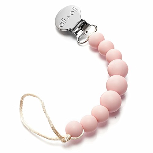 Book Cover Ali+Oli Pacifier Clip Holder for Baby | Cami (Soft Pink)