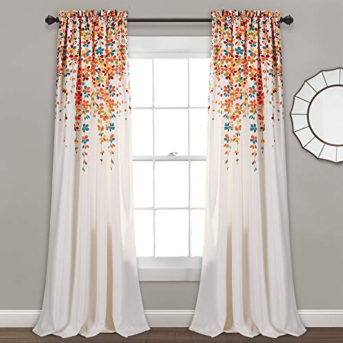 Book Cover Lush Decor Weeping Flowers Darkening Window Curtains Panel Set for Living, Dining Room, Bedroom (Pair), 84 in x 52 in, Turquoise & Tangerine, 2 Count
