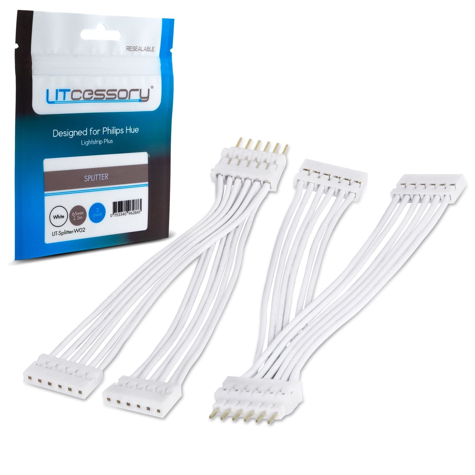 Book Cover Litcessory Splitter for Philips Hue Lightstrip Plus (2 Pack, White - STANDARD 6-PIN V3) 2 Pack White (Standard 6-pin) - V3