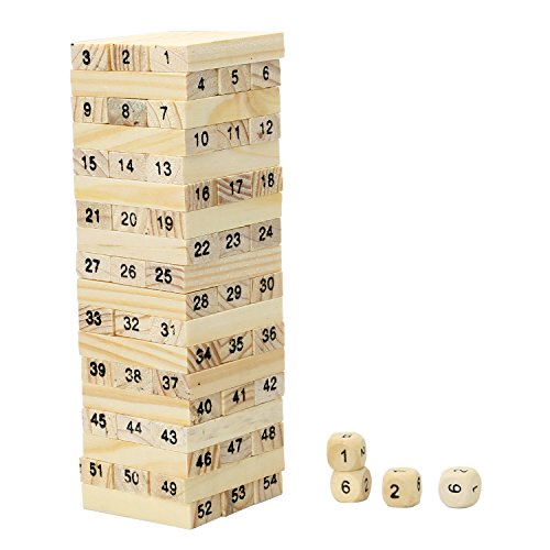 TRIXES Jeu d'Empilement de Blocs en Bois de 54 pièces avec des Nombres et des Dés