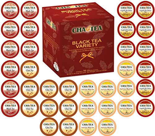 Book Cover Cha4TEA 36-Count Assorted Black Tea Sampler for Keurig K-Cup Brewers (Black Tea, English Breakfast, Chai Black Tea, Earl Grey)