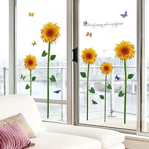 Book Cover EMIRACLEZE Beautiful Sunflower Floral Removable Mural Wall Stickers Wall Decal for Window Decor Living Room Home Decor
