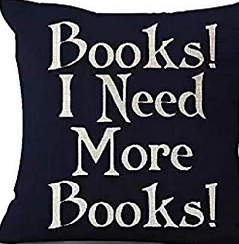 Queen's designer Book Lover Reading Book Club Books I Need More Books Black Background Cotton Linen Decorative Throw Pillow Case Cushion Cover Square 18"X18