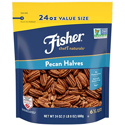Book Cover Fisher Chef's Naturals Pecan Halves, 24 Ounces, Unsalted, Naturally Gluten Free, No Preservatives, Non-GMO, Keto, Paleo, Vegan Friendly