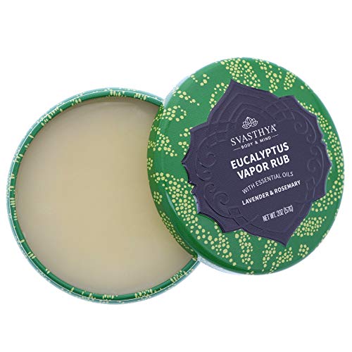 Eucalyptus Vapor Rub by Svasthya - Opens Nasal Passages & Moisturizes The Skin, Cough, Stuffy Nose & Congestion Relief, Olive Oil, Beeswax, Lavender, Rosemary - Made in The USA, 2oz