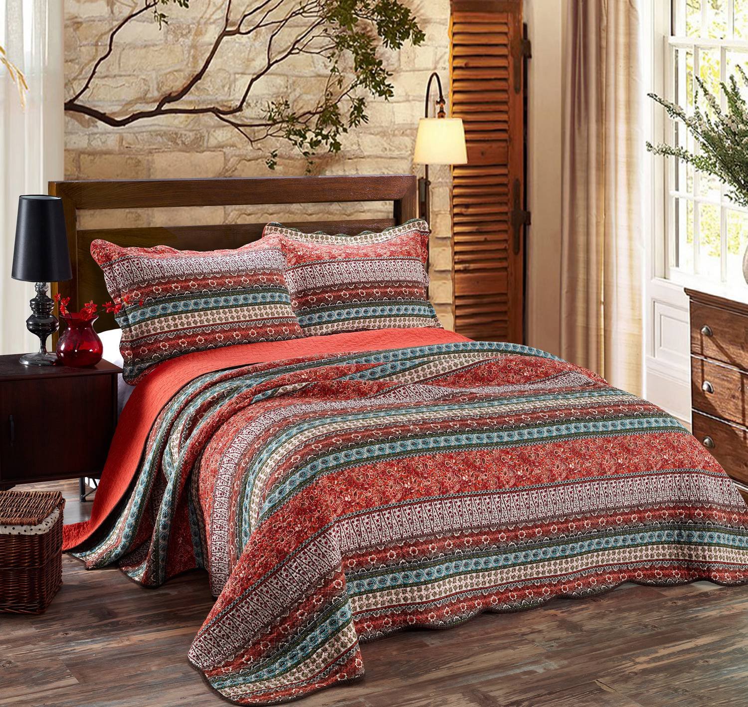 Book Cover Best Striped Classical Cotton 3-Piece Patchwork Bedspread Quilt Sets (King)