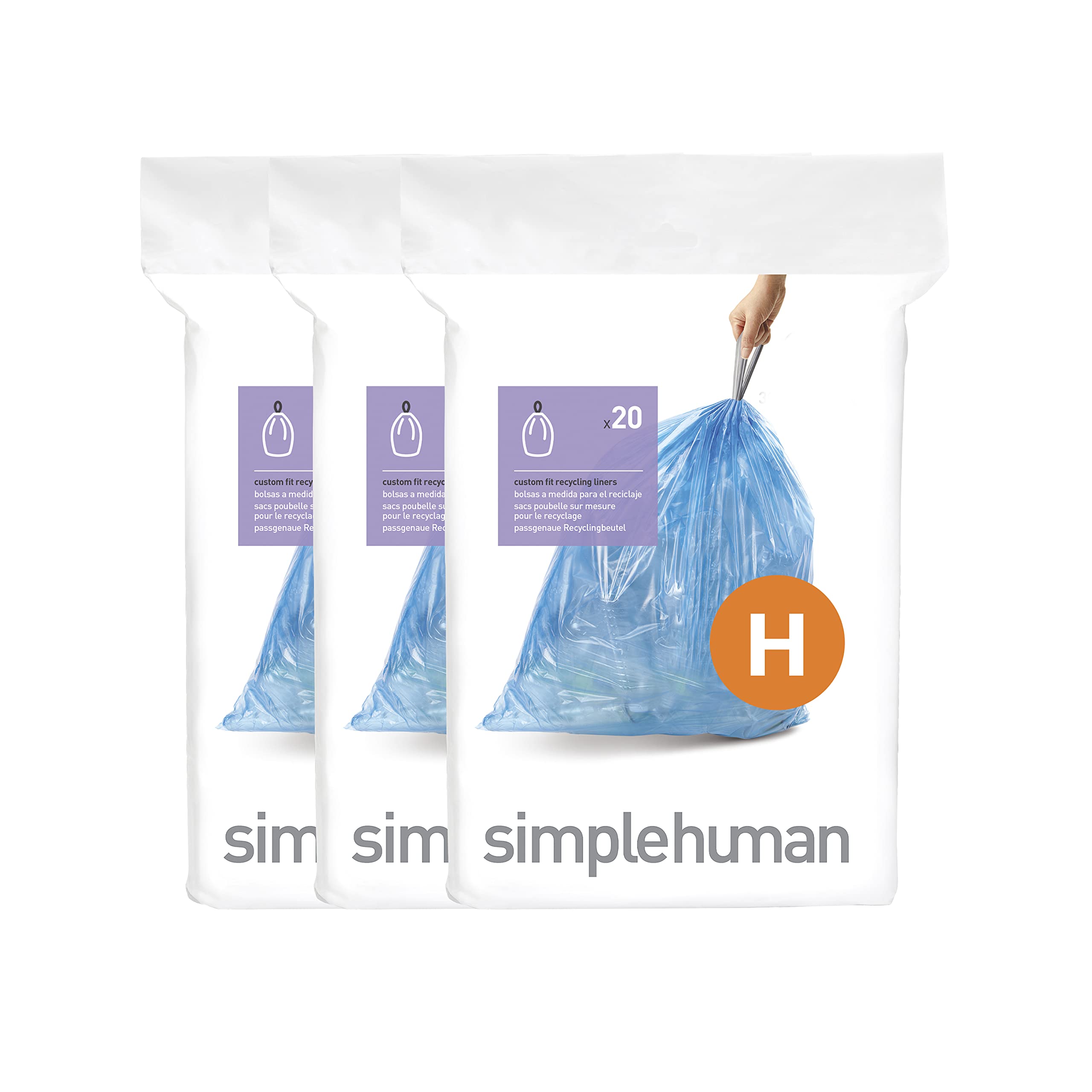 Book Cover simplehuman Code H Custom Fit Drawstring Trash Bags in Dispenser Packs, 60 Count, 30-35 Liter / 8-9.2 Gallon, Blue 60 Count (Pack of 1) Blue Trash Bags
