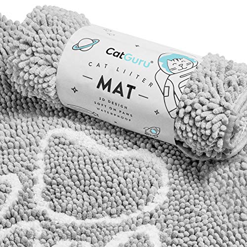 Book Cover CatGuru Waterproof Non-Slip Machine Washable Cat Litter Mat XL Grey