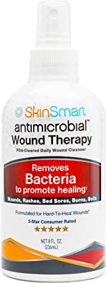 SkinSmart Antimicrobial Wound Therapy, Hypochlorous Acid Safely Removes Bacteria so Wounds Can Heal, 8 Ounce Clear Spray 8 Fl Oz (Pack of 1)