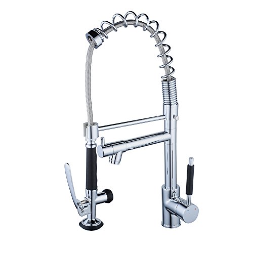 Beelee BL0782 20" Single Handle Pull Down Spray Kitchen Faucet Commercial Style Pre-Rinse Solid Brass Chrome Finished