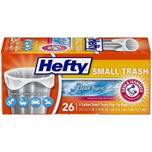 Book Cover Hefty Small Garbage Bags, Flap Tie, Clean Burst Scent, 4 Gallon, 26 Count