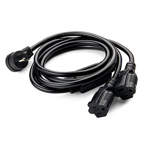 SIMBR Extension Cord Splitter Flat Plug, Indoor Outdoor Power Cord, Heavy Duty Grounded 3 Prong, 16 AWG, UL Listed, Black(6 ft)