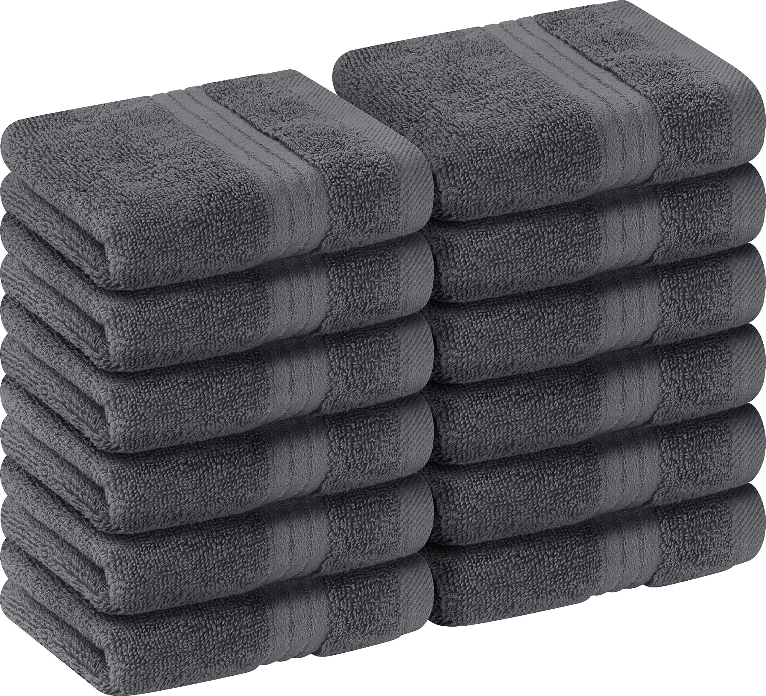Book Cover Utopia Towels (12 Pack) Luxury Wash Cloths Set (12 x 12 Inches) 600 GSM 100% Cotton Ring Spun, Highly Absorbent and Soft Feel Washcloths for Bathroom, Spa, Gym, and Face Towel (Grey) 12 Pack Grey