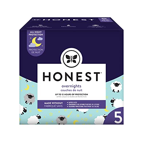 Book Cover Honest Overnight Baby Diapers, Club Box, Sleepy Sheep, Size 5 (44 Count)