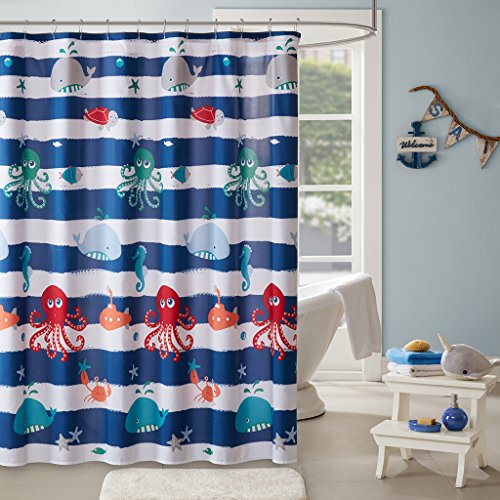 Book Cover Mi Zone Kids Sealife Printed Shower Curtain Navy 72x72