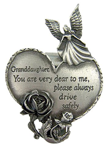 Fine Pewter Grandaughter Drive Safely Guardian Angel Heart Visor Clip, 2 3/4 Inch