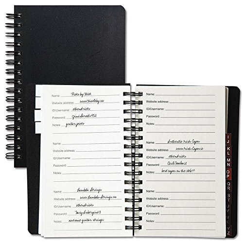 Internet Password Keeper Book, 75 Pages, 4-1/2" x 5-3/4", Spiral-Bound with Alphabetical Tabs, Organizer Journal Includes Website Address, Username, & Password Pages