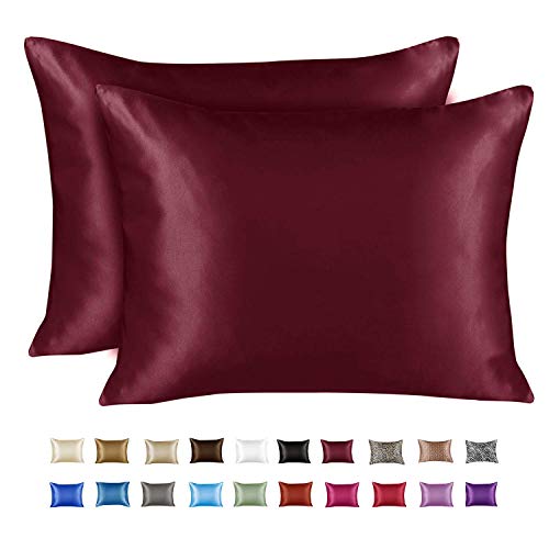 Book Cover ShopBedding Luxury Satin Pillowcase for Hair â€“ Standard Satin Pillowcase with Zipper, Burgundy (Pillowcase Set of 2) â€“ Blissford